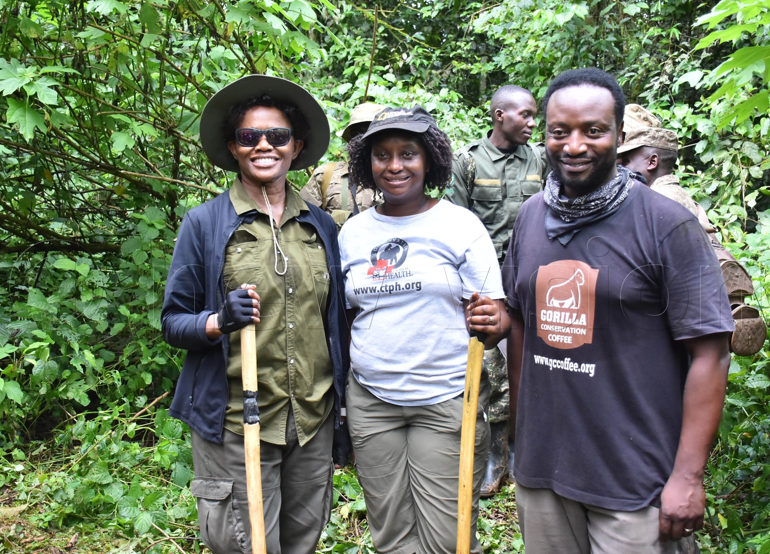 Nnaabagereka of Buganda Sylvia Nagginda (left) with Dr Gladys Kalema and husband Lawrence Zikusoka during the gorilla tracking experience in Bwindi national park. (Photos by Julius Luwemba)